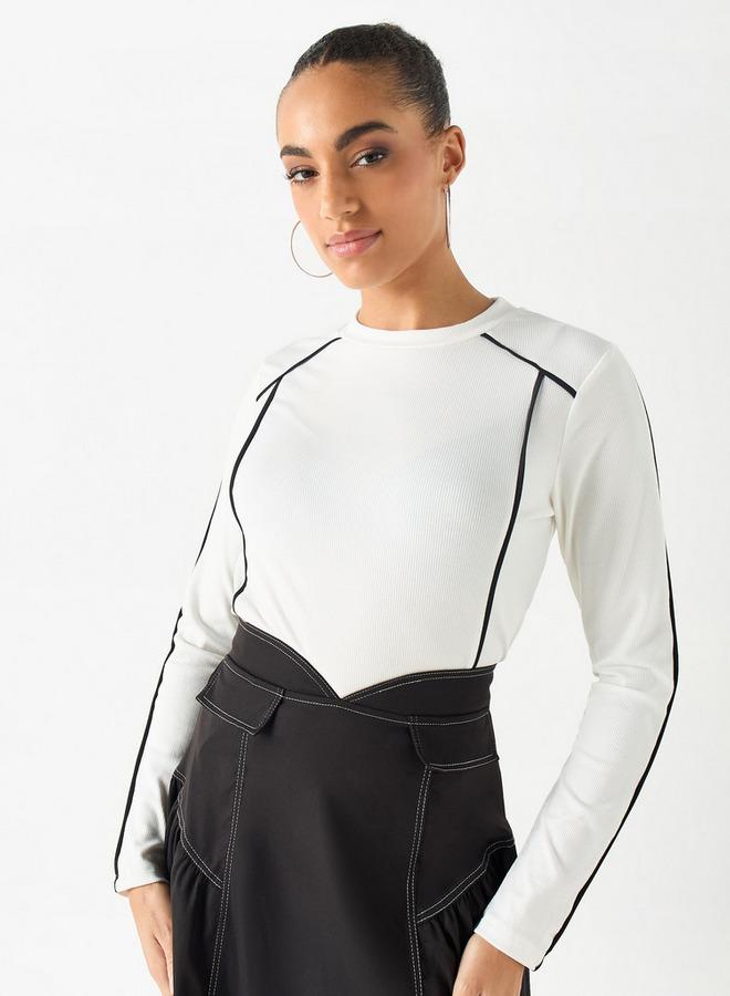 تواكستريمز كنزة مضلعة بأكمام طويلة وتفاصيل خيوط بارزة من تو إكستريمز - Image 1