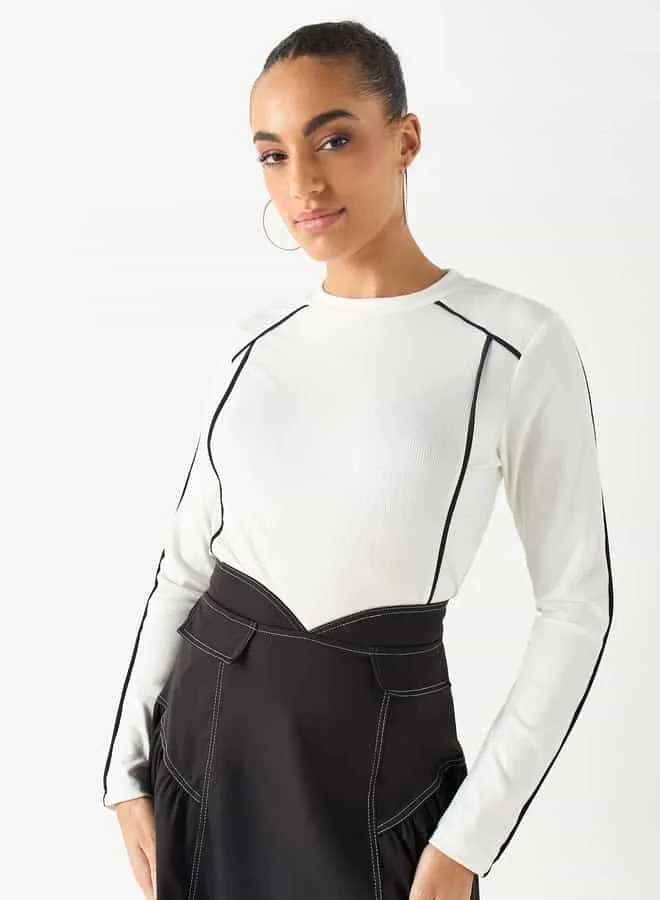 2Xtremz 2Xtremz Ribbed Sweater with Piping Detail and Long Sleeves