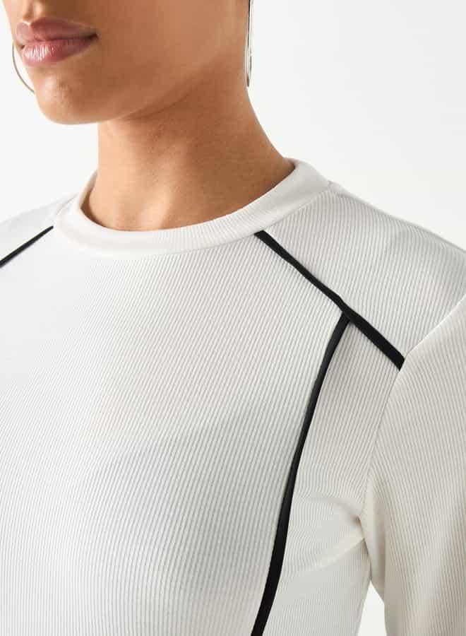 تواكستريمز كنزة مضلعة بأكمام طويلة وتفاصيل خيوط بارزة من تو إكستريمز - Image 4