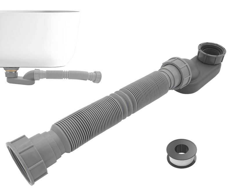 Jeckthun 1 12 Inch Tub Drain Kit with Low Profile P TrapFlexible Drain Pipe for Freestanding Tub RV Shower Clawfoot Tub Low Profile Shower Drain Kit Easy Installation - Image 2