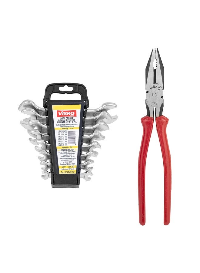 Visko Tools 809 Home Tools Kit With Doe Spanner Set (Silver,8-Pieces) And 8-Inch CRV Plier (Code 701 & 259) - Image 1