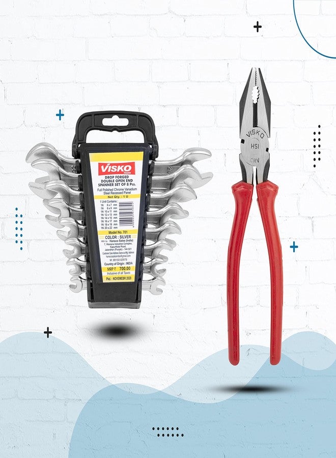 Visko Tools 809 Home Tools Kit With Doe Spanner Set (Silver,8-Pieces) And 8-Inch CRV Plier (Code 701 & 259) - Image 2