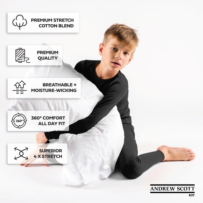 Andrew Scott Kids Base Layer Underwear Sets | Ultra-Soft Cotton Stretch | Girls - Boys | 3 Tops + 3 Bottoms - Image 2