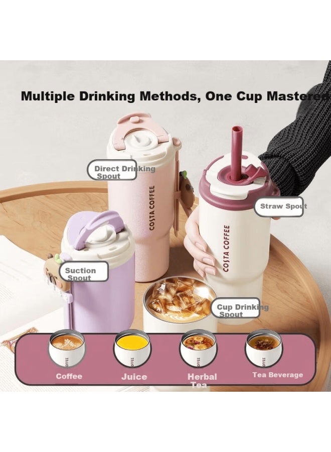 Costa Large Capacity Stainless Steel Insulated Coffee Tumbler With Straw For Men And Women, Portable Car Travel Water Bottle, Gift For Girlfriend