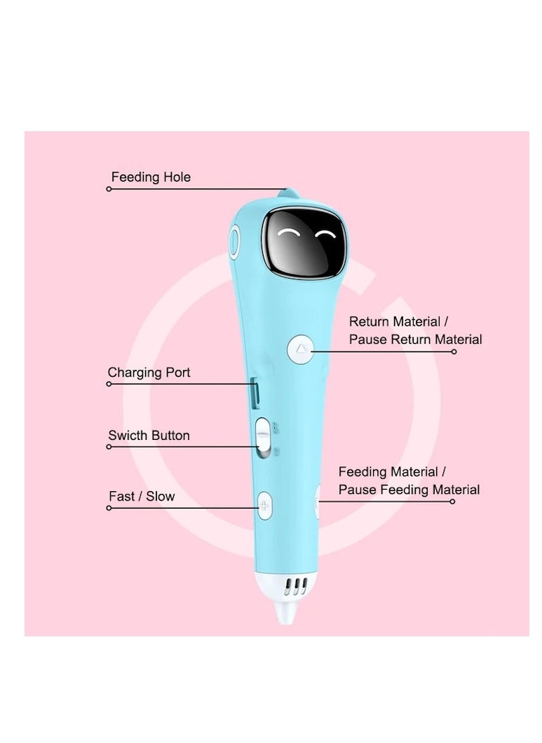 XiuWoo - 3D Printing Pen Set, 1.75 mm PCL Filament, 20 colors, scissors, Smart Voice Prompts, Low Temperature, dredging needle, pen holder, USB Included, sketchbook, blue - Image 1