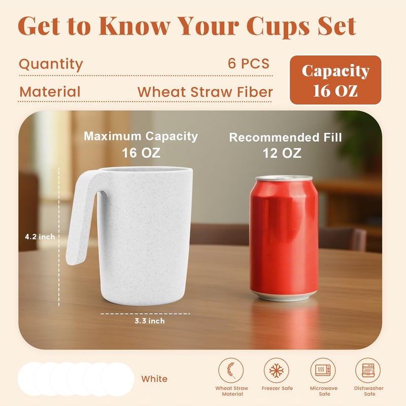 Homienly Coffee Mug Set - Wheat Straw Cups  Alternative To Plastic Coffee Cups Reusable | Unbreakable For Hot Chocolate  Tea  & Coffee | Microwave Safe  Dishwasher Safe Drinking Cups (White) - Image 2