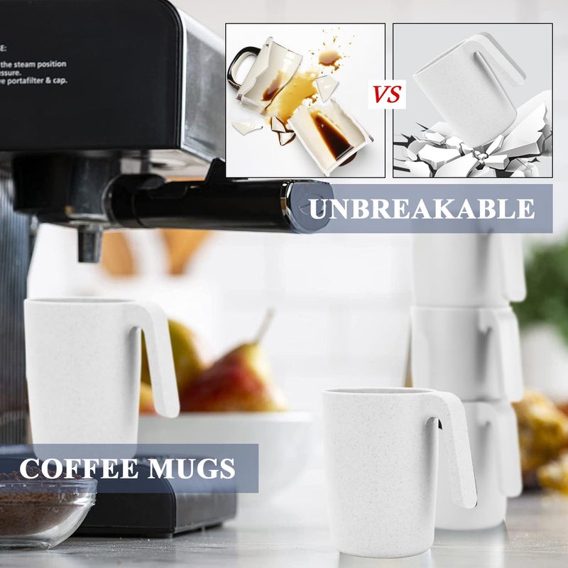 Homienly Coffee Mug Set - Wheat Straw Cups  Alternative To Plastic Coffee Cups Reusable | Unbreakable For Hot Chocolate  Tea  & Coffee | Microwave Safe  Dishwasher Safe Drinking Cups (White) - Image 4