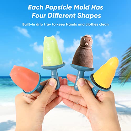 WYOK Popsicle Mold Set 4 Pieces Homemade Silicone Popsicle Maker Easy Release Ice Cream Molds Reusable DIY Pop Molds (Blue, WinterWonder Pops) - Image 4