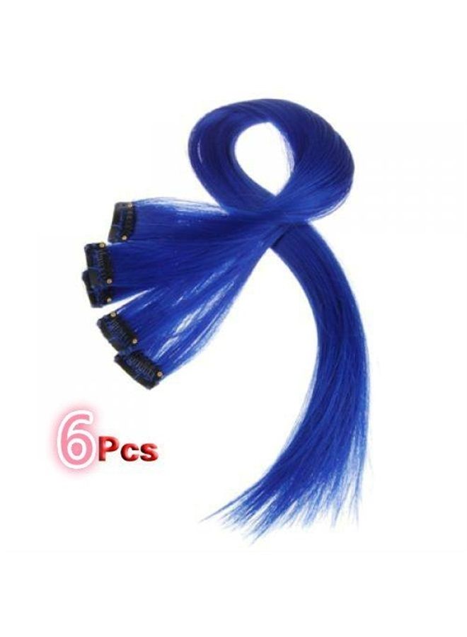 Funyn 18 Inch High light Clip in Human Hair Extensions Straight Clip on Highlights Hair Extensions 6 Pieces/set (Blue) - Image 2
