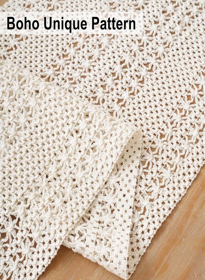 timecity Beige Table Runner Farmhouse Table Runner 71 Inches Long Boho Fall Woven Rustic Vintage Runners with Tassels Macrame Burlap Runner for Dinning Living Room, 14x71 Inches - Image 2