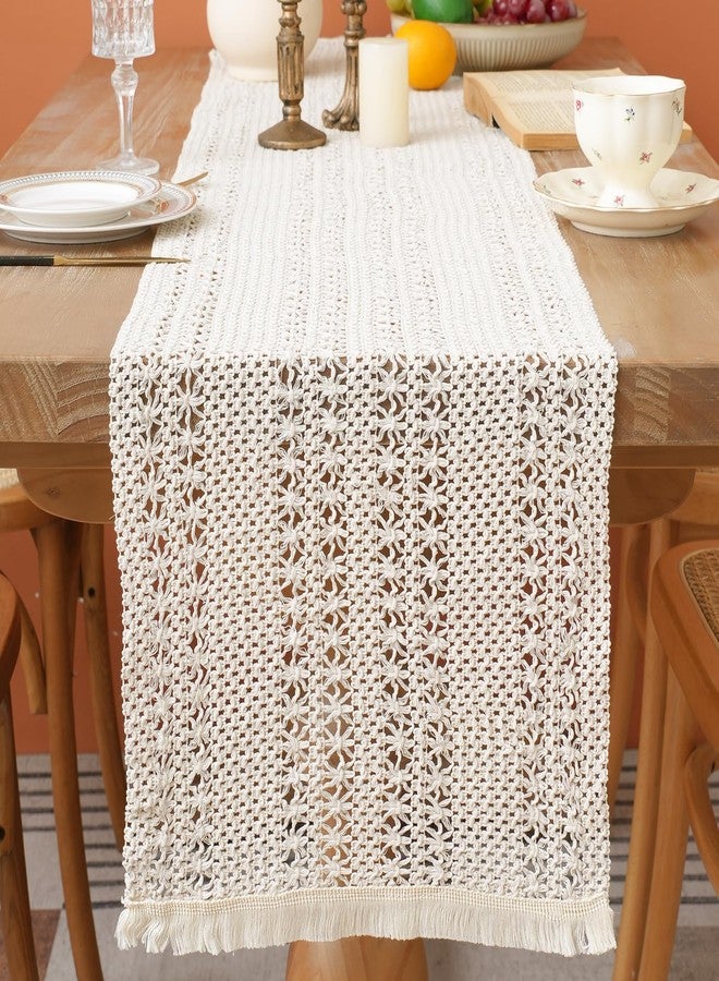timecity Beige Table Runner Farmhouse Table Runner 71 Inches Long Boho Fall Woven Rustic Vintage Runners with Tassels Macrame Burlap Runner for Dinning Living Room, 14x71 Inches - Image 4