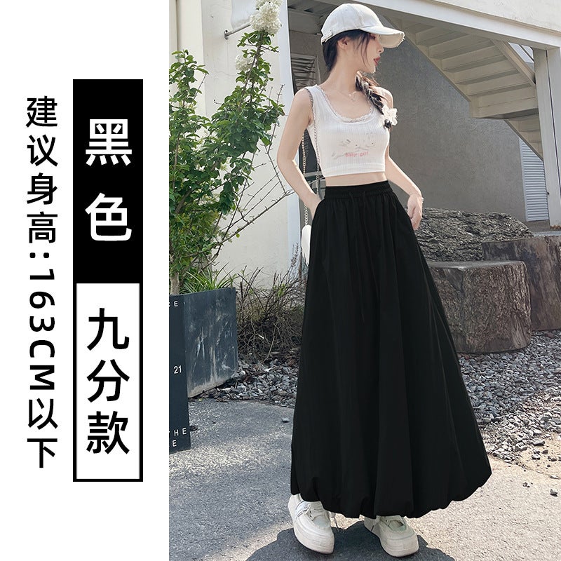 Grey Flower Bute Dress Womens Summer 2025 New High Waist Slim A- Line Umbrella Skirt Small Puff Lantern Skirt Black [nine-point style]