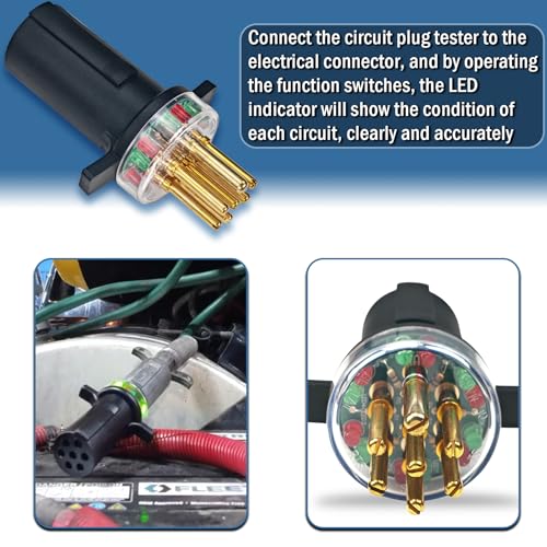 Kefly 7-Way Round Pin Trailer Truck Circuit Plug Tester Replace 7865L, Trailer Tractor Light Tester - Image 3