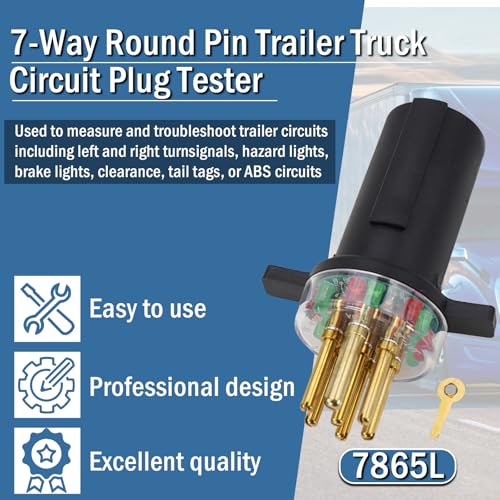 Kefly 7-Way Round Pin Trailer Truck Circuit Plug Tester Replace 7865L, Trailer Tractor Light Tester - Image 2