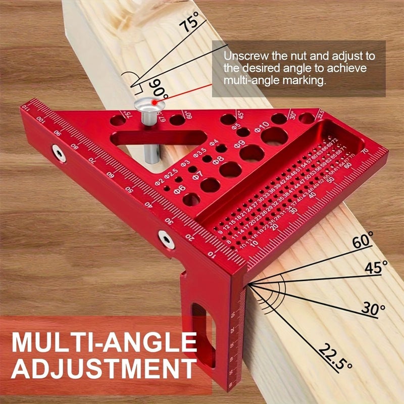 مسطرة نجارة متعددة الوظائف حمراء قياس الزوايا وتحديد العلامات مع أداة حفر - Image 4