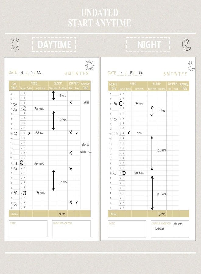 Tiankool Baby's Daily Care Planner - A5 Newborn Baby Log Book for Tracking Daily Routine, 152 Easy-to-Use Pages to Monitor Nursing, Sleep, Feeding, Diapers, Pumping, and More - White - Image 3