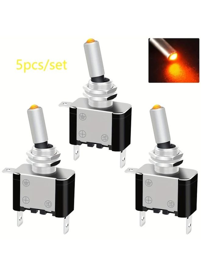 Yellow 5pcs Rocker Light Toggle Switch 12V 20A Heavy Duty SPST On Off Automotive - Image 1