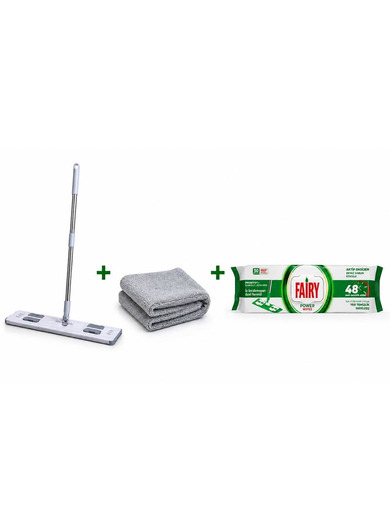 Fairy 3 in 1 Flat Mop Cleaning Set with Microfiber Towel & Fairy Power Wipes 50 Floor Wipes Packet – 360° Rotating Mop for Home, Kitchen & Floor Cleaning - Image 3