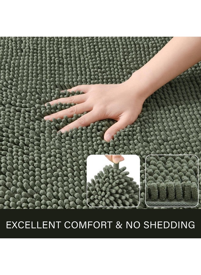 LOCHAS Luxury Bathroom Rug Shaggy Bath Mat 24 x 70 Inch, Washable Non Slip Bath Rugs for Bathroom Shower, Soft Plush Chenille Absorbent Carpets Mats, Sage Green - Image 1