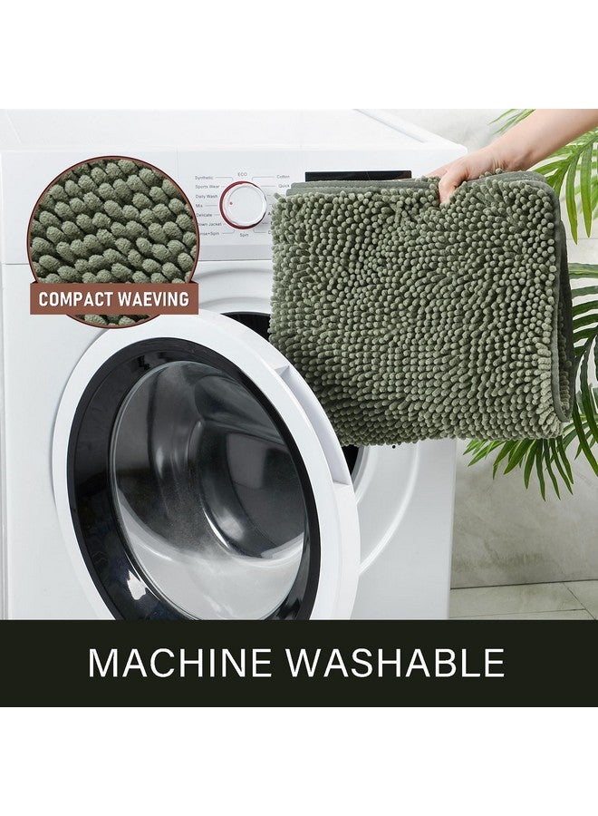 LOCHAS Luxury Bathroom Rug Shaggy Bath Mat 24 x 70 Inch, Washable Non Slip Bath Rugs for Bathroom Shower, Soft Plush Chenille Absorbent Carpets Mats, Sage Green - Image 3