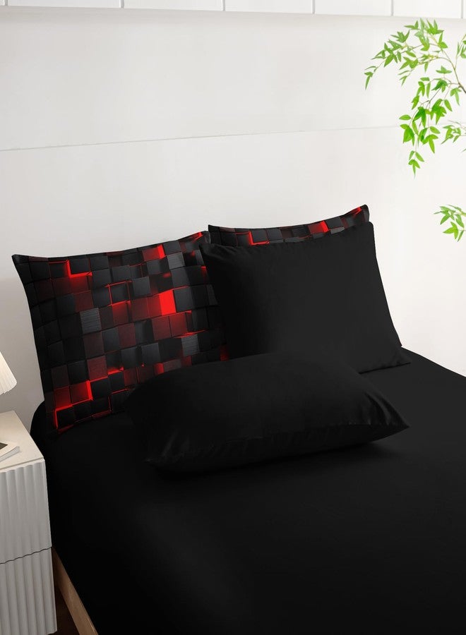 Nttopship Geometric Red Black Twin Comforter Set,Light Honeycomb Bedding Set 7 Piece in A Bag,Bed Sheet Set Geometry Decor,Microfiber Lightweight All Season - Image 5