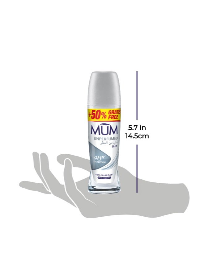 MUM - Deodorant Roll-On Unperfumed, Pack of 3, 75ml Each - Gentle and Effective Protection, Alcohol-Free, Ideal for Sensitive Skin - Image 1