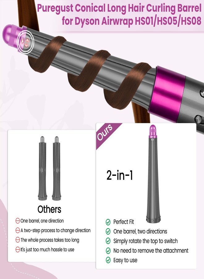 PUREGUST Conical Long Hair Barrels Attachment Compatible with Dyson Airwrap HS01 HS05 HS08 Accessories, Automatic Curling Iron Curlers for Tight Inward Curls Voluminous Outward Waves - Image 4