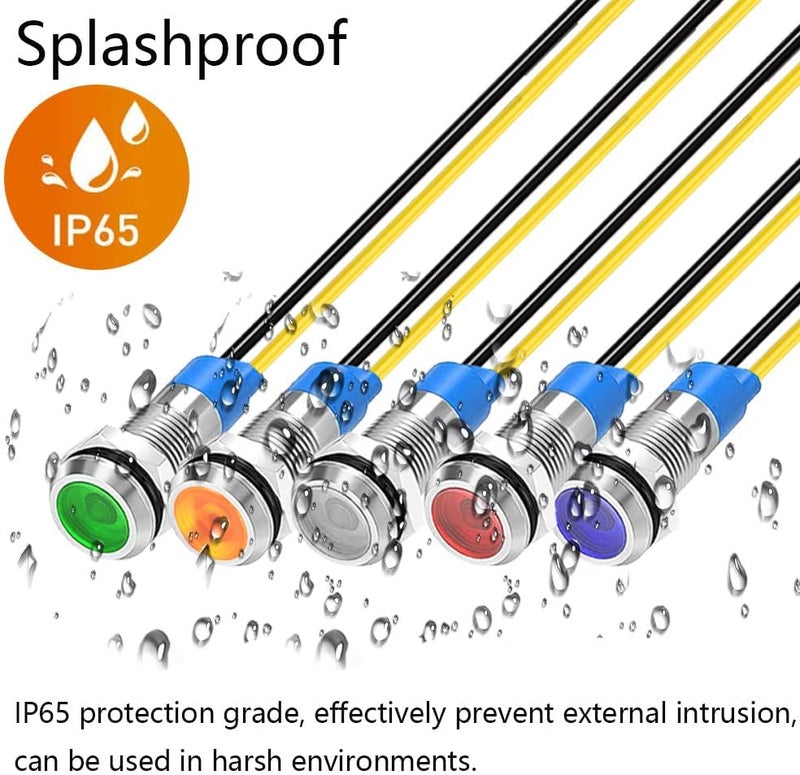 Gebildet 10Pcs 6mm 1/4" LED Metal Indicator Light 110V-220V/AC Waterproof Signal Lamp (Red) - Image 5