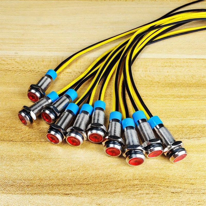 Gebildet 10Pcs 6mm 1/4" LED Metal Indicator Light 110V-220V/AC Waterproof Signal Lamp (Red) - Image 2