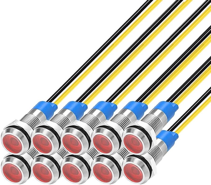 Gebildet 10Pcs 6mm 1/4" LED Metal Indicator Light 110V-220V/AC Waterproof Signal Lamp (Red) - Image 1