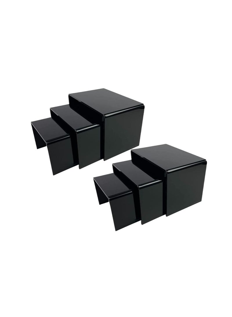 CREATIVE PLANET Black Acrylic Display Riser - Heavy Duty Stand for Figurines, Pastry, Cake, Dessert - Table Decorations - Pack of 2 (Rectangle - 3", 4", 5") - Image 1