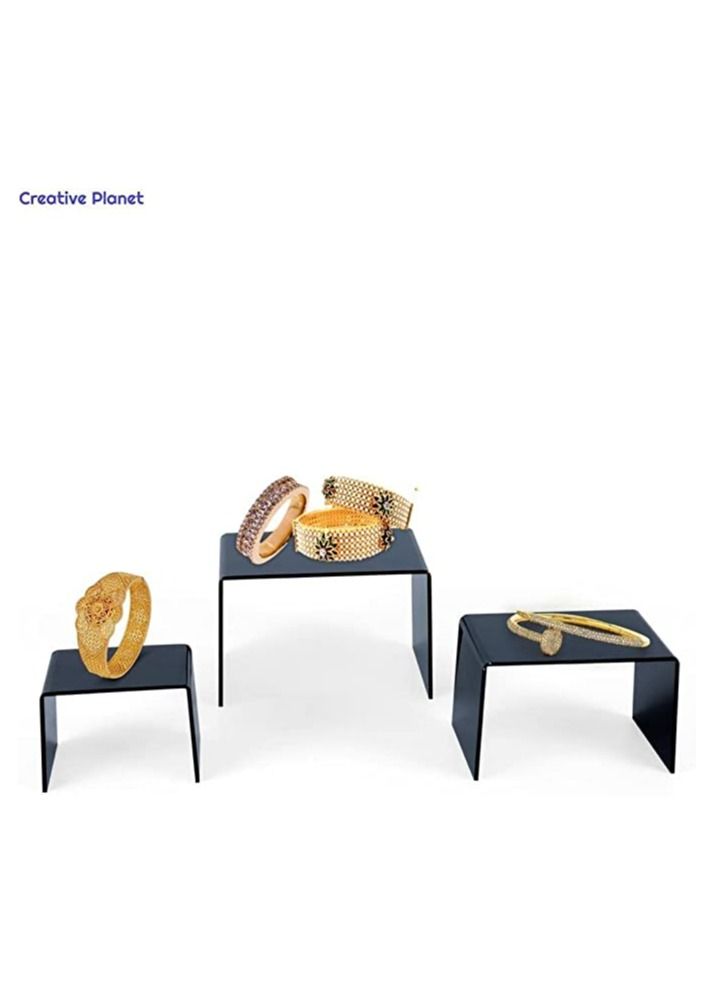 CREATIVE PLANET Black Acrylic Display Riser - Heavy Duty Stand for Figurines, Pastry, Cake, Dessert - Table Decorations - Pack of 2 (Rectangle - 3", 4", 5") - Image 3