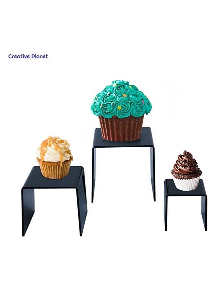 CREATIVE PLANET Black Acrylic Display Riser - Heavy Duty Stand for Figurines, Pastry, Cake, Dessert - Table Decorations - Pack of 2 (Rectangle - 3", 4", 5") - Image 5
