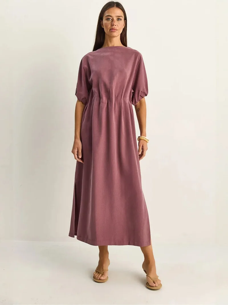 بيانكو لوتشي LUCCI Midi Cotton Dress with Crew Neck and Three Quarter Sleeves