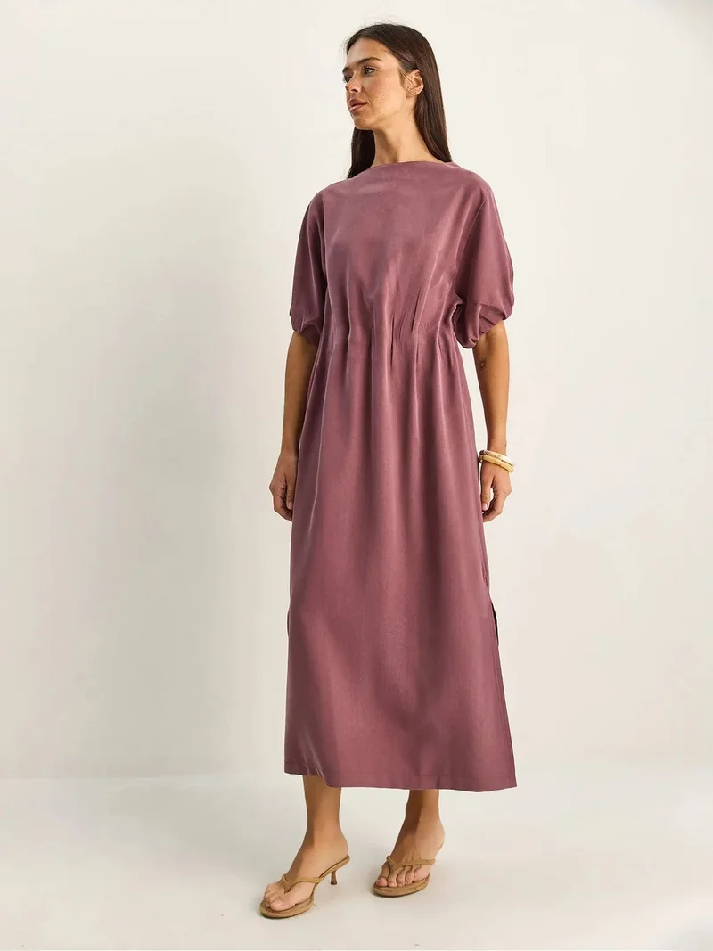 بيانكو لوتشي LUCCI Midi Cotton Dress with Crew Neck and Three Quarter Sleeves
