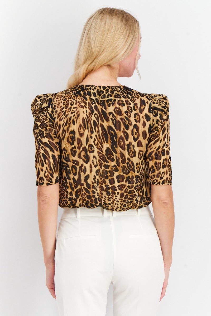 Lini Women Animal Print Short Sleeve Bodysuit, Multicolor - Image 4