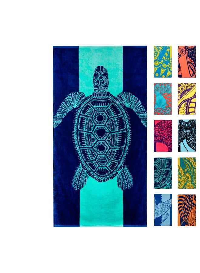 Nova Blue Turtle Beach Towel Tropical Blue Colors With A Unique Design Extra Large Xl 34 X 63 Made From 100 Cotton For Kids And Adults - Image 1