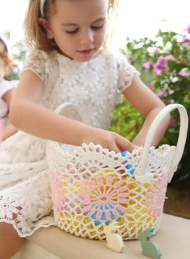 سلة لون أبيض ووردي فاتح من القطن الطبيعي متعددة الاستخدامات قياس 27 في 15 سم - Image 5