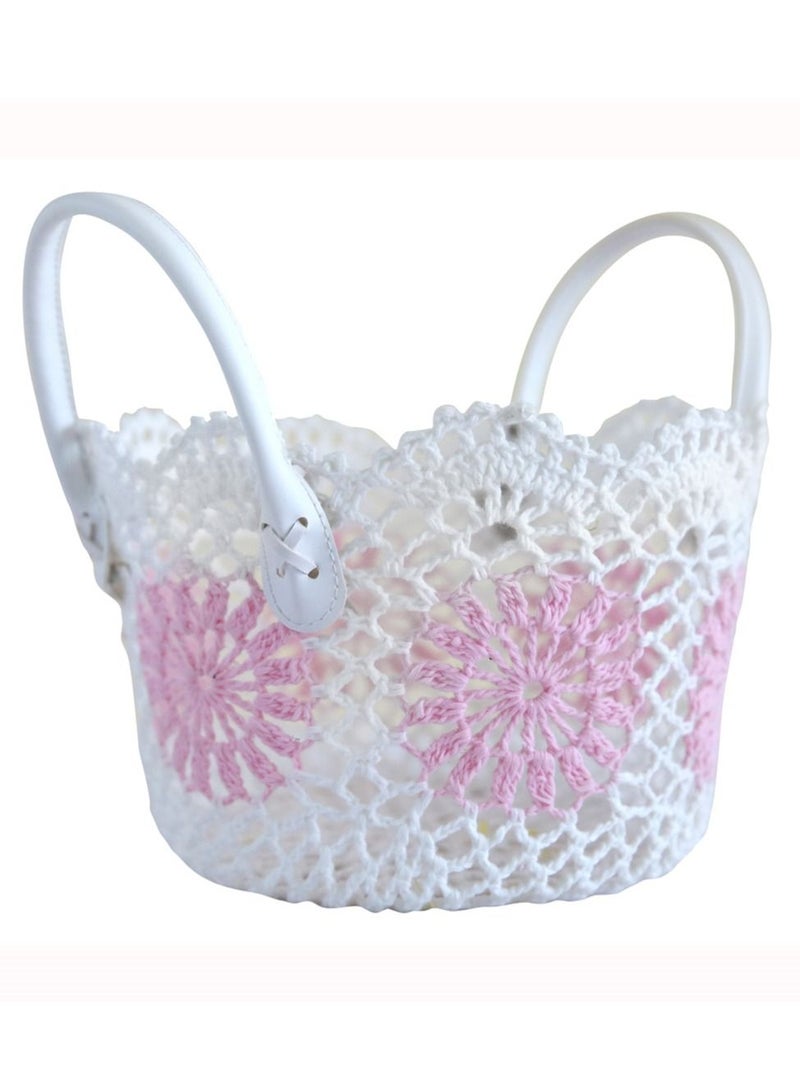 سلة لون أبيض ووردي فاتح من القطن الطبيعي متعددة الاستخدامات قياس 27 في 15 سم - Image 1