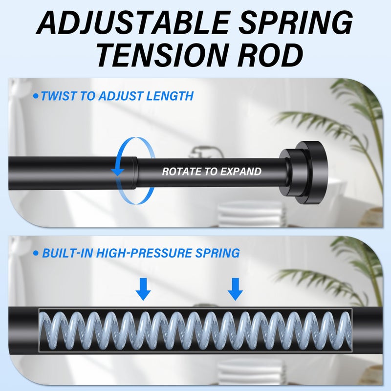 Suranew 25-63" Black Adjustable Spring Tension Shower Rod, No Drill Stainless Steel Rust-Resistant Heavy Duty Bathroom/Closet Rod - Image 5