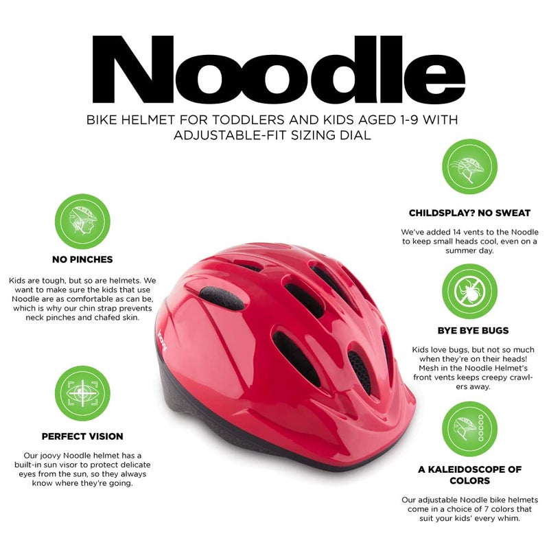 Joovy Noodle Bike Helmet for Toddlers and Kids Aged 1-9 with Adjustable-Fit Sizing Dial, Sun Visor, Pinch Guard on Chin Strap, and 14 Vents to Keep Little Ones Cool (Medium, Red) - Image 5