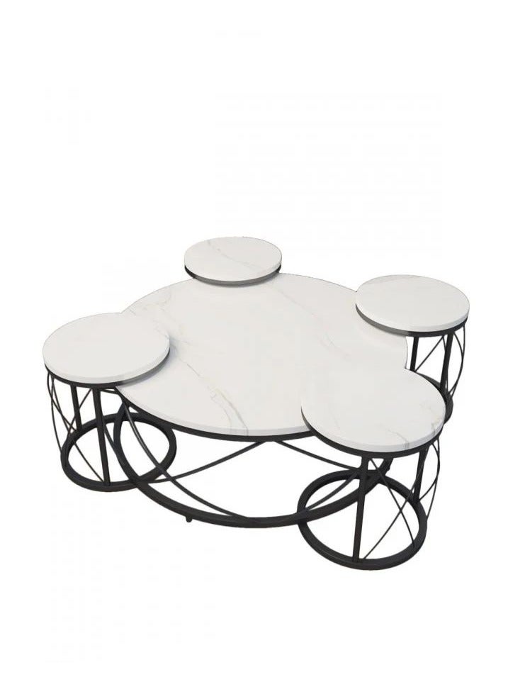 ZAHRAT ALFKHAMAH A luxurious modern design hospitality set, a large coffee table and four service tables, multi-use metal legs, iron coated with oven paint, and the shelf is made of wood and its shape is according to your choice, with the possibility of inserting service tables into the large table to take advantage of your space. - Image 3