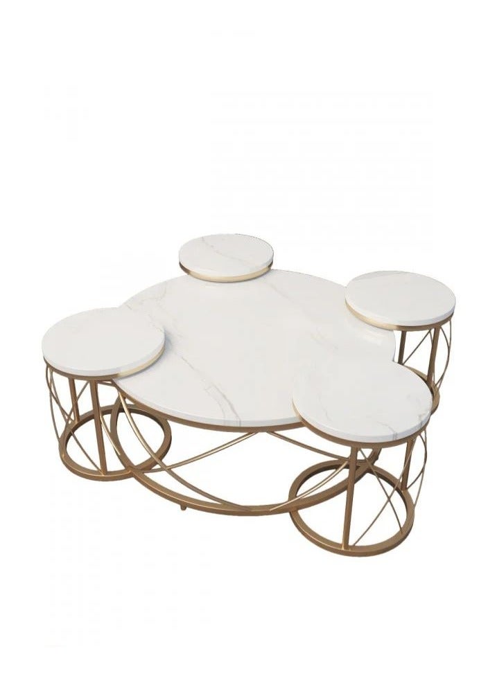 ZAHRAT ALFKHAMAH A luxurious modern design hospitality set, a large coffee table and four service tables, multi-use metal legs, iron coated with oven paint, and the shelf is made of wood and its shape is according to your choice, with the possibility of inserting service tables into the large table to take advantage of your space. - Image 2