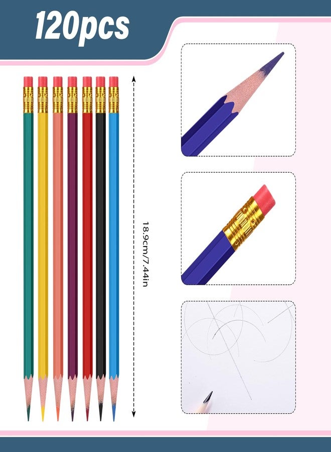 TecUnite 120 Pcs #2 HB Pencils with Eraser No 2 Unsharpened Wooden Hexagonal Pencils for Adults Gifts for School Exam art Learning Office Sketching (Mixed Colors) - Image 2