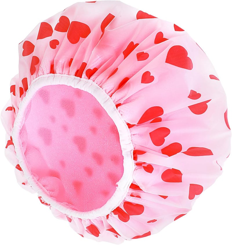 Pink Shower Cap Terry Cloth Lined Pink Shower Bath Hat with Comfortable Elastic Band Double Layer Design Hotel Travel Essentials Accessories Cleaning Supplies