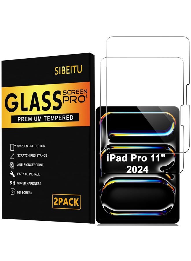 SIBEITU Screen Protector for iPad Pro 11 Inch 2024 Model M4, 2 Pack iPad Pro 5th Generation Tempered Glass Film, 9H Hardness HD Clear Compatible Face ID & Case Friendly for iPad Pro 11" 5th Gen - Image 1