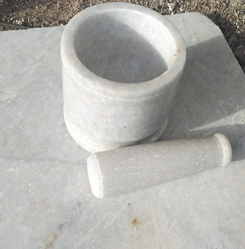 STLYZ طقم مدقة وهاون إمام داتا من الجرانيت الرخامي الأبيض أوكلي موسال خرالخلباتا أو طقم الخلاط والطاحونة للمطبخ الأبيض 4x3 إنش - Image 5