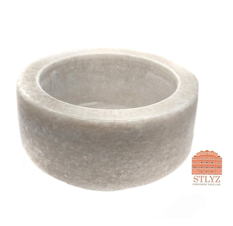 STLYZ طقم مدقة وهاون إمام داتا من الجرانيت الرخامي الأبيض أوكلي موسال خرالخلباتا أو طقم الخلاط والطاحونة للمطبخ الأبيض 4x3 إنش - Image 3