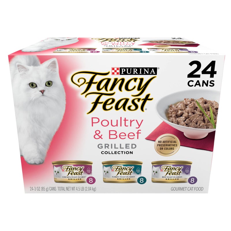 Fancy Feast Purina Fancy Feast Grilled Wet Cat Food Poultry and Beef Collection Wet Cat Food Variety Pack - (Pack of 24) 3 oz. Cans - Image 1