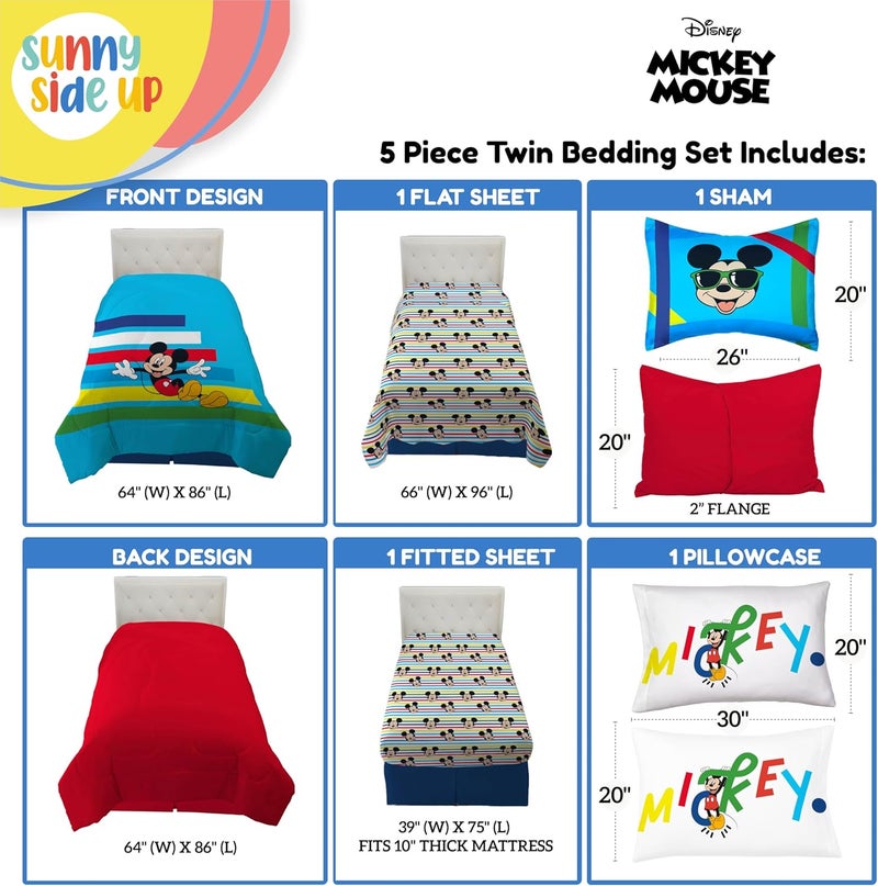 Sunny Side Up Disney Mickey Mouse Twin Comforter Set - 5 Piece Kids Bedding Includes Comforter, Sheets & Pillow Cover - Super Soft Microfiber Bed Set - Image 3